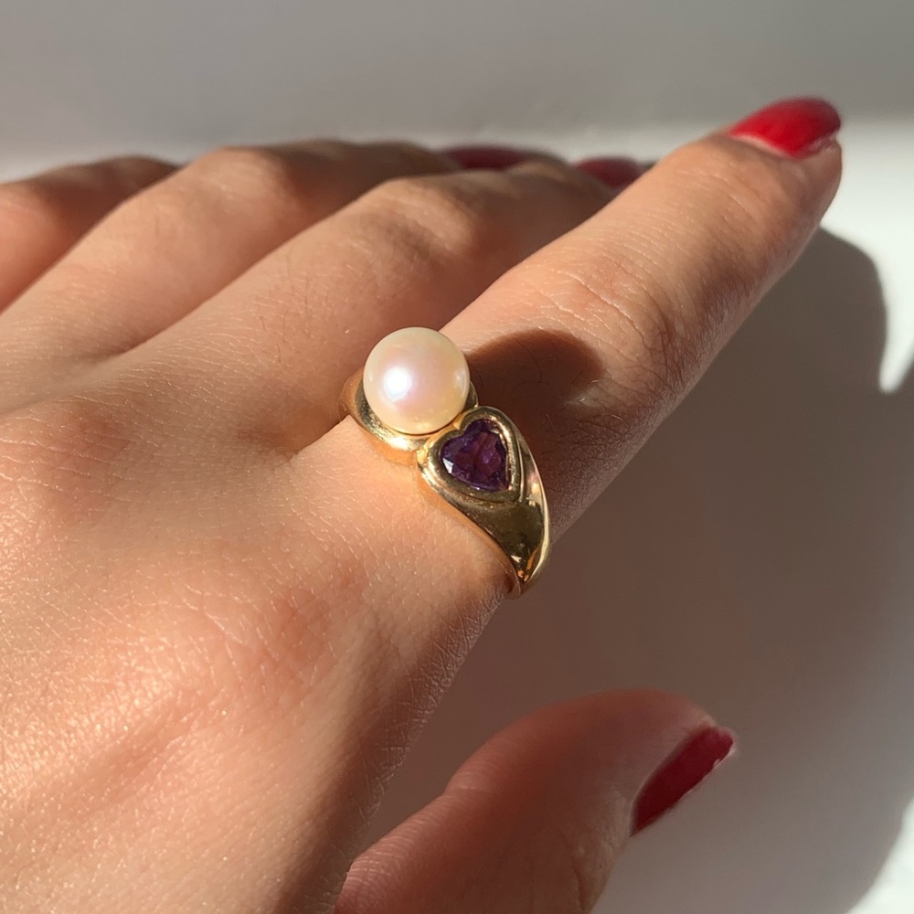 Vintage 14K Pearl and Amethyst Ring 💜